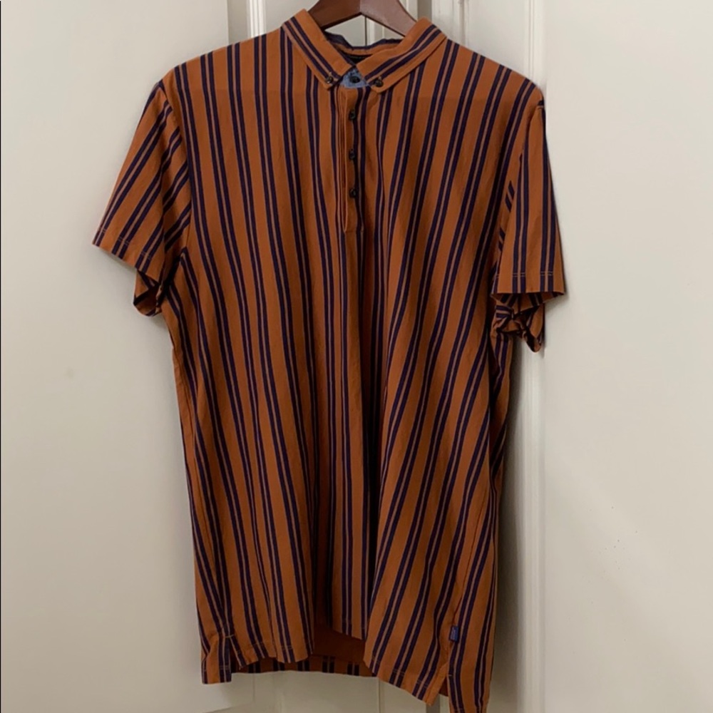 Scotch & Soda Brown and Blue Striped Polo Shirt